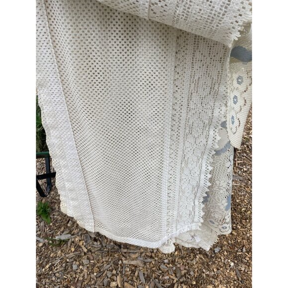 Vintage Sears Floral Lace Curtain Panels White & Blue Crochet Hearts Pattern Etc - Picture 10 of 12